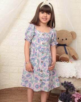 girls floral print fit & flare dress