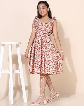 girls floral print fit and flare dress
