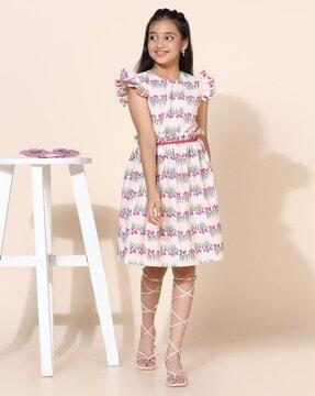 girls floral print fit and flare dress