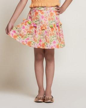 girls floral print flared skirt