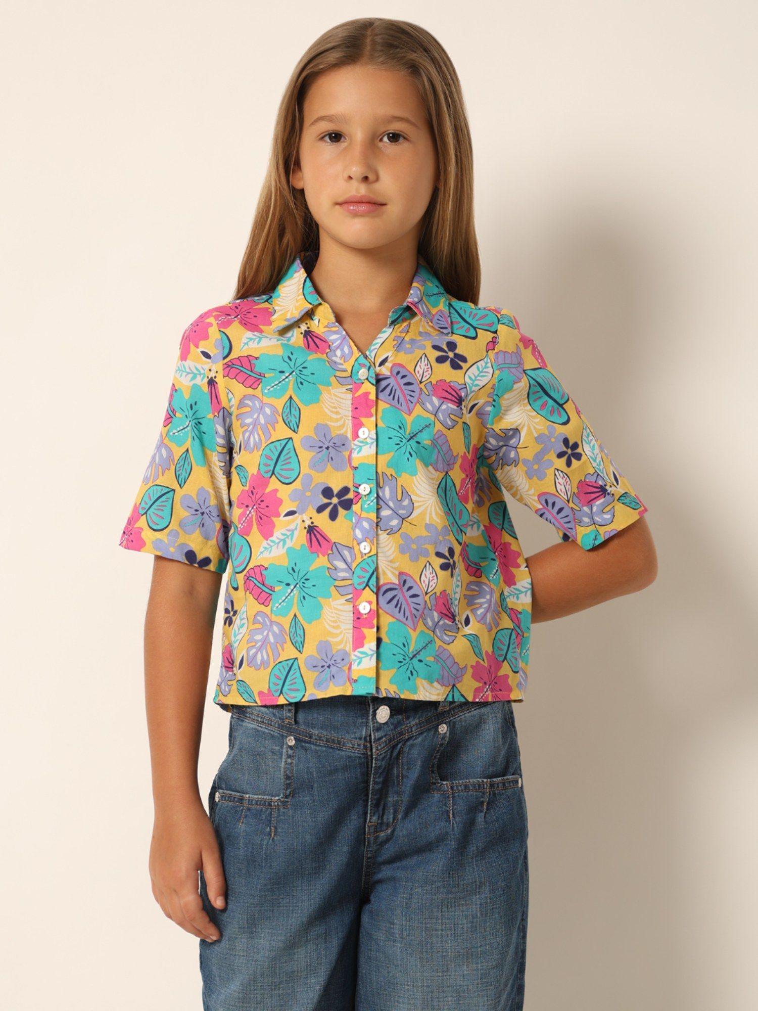 girls floral print multi-color shirt