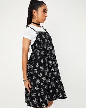girls floral print pinafore dress with t-shirt