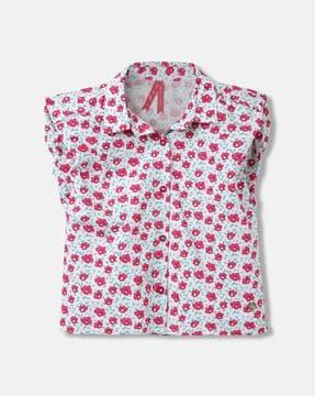girls floral print regular fit cotton shirt