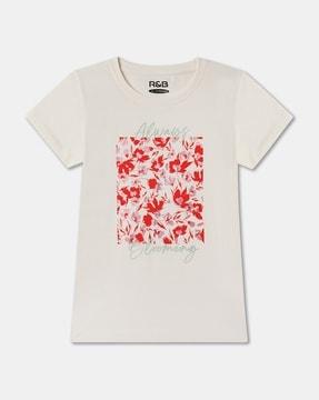 girls floral print regular fit round-neck t-shirt