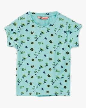 girls floral print regular fit round-neck t-shirt