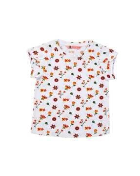 girls floral print regular fit round-neck t-shirt