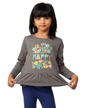 girls floral print regular fit round-neck t-shirt