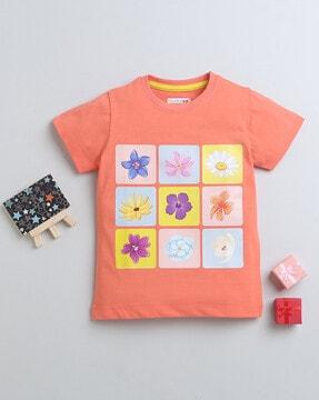 girls floral print regular fit round-neck t-shirt