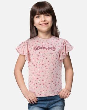 girls floral print round-neck top