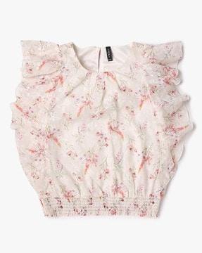 girls floral print ruffled relaxed fit top