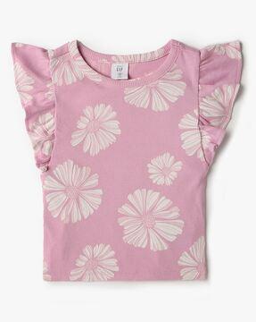 girls floral print short ruffled sleeves top