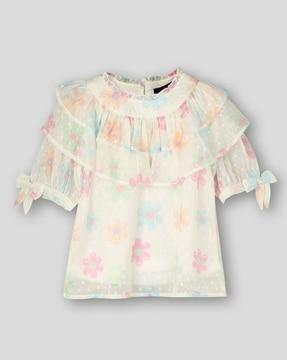 girls floral print slim fit frilled top