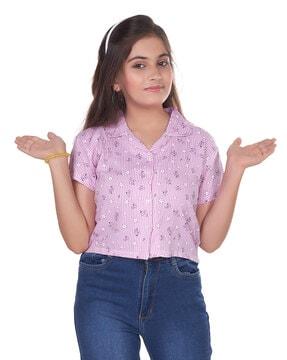 girls floral print slim fit shirt