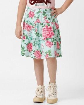 girls floral print straight skirts with elasticated waist