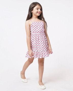 girls floral print strappy fit & flare dress