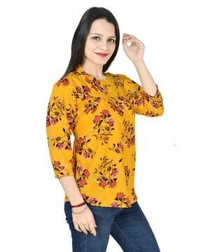 girls floral print top with band collar