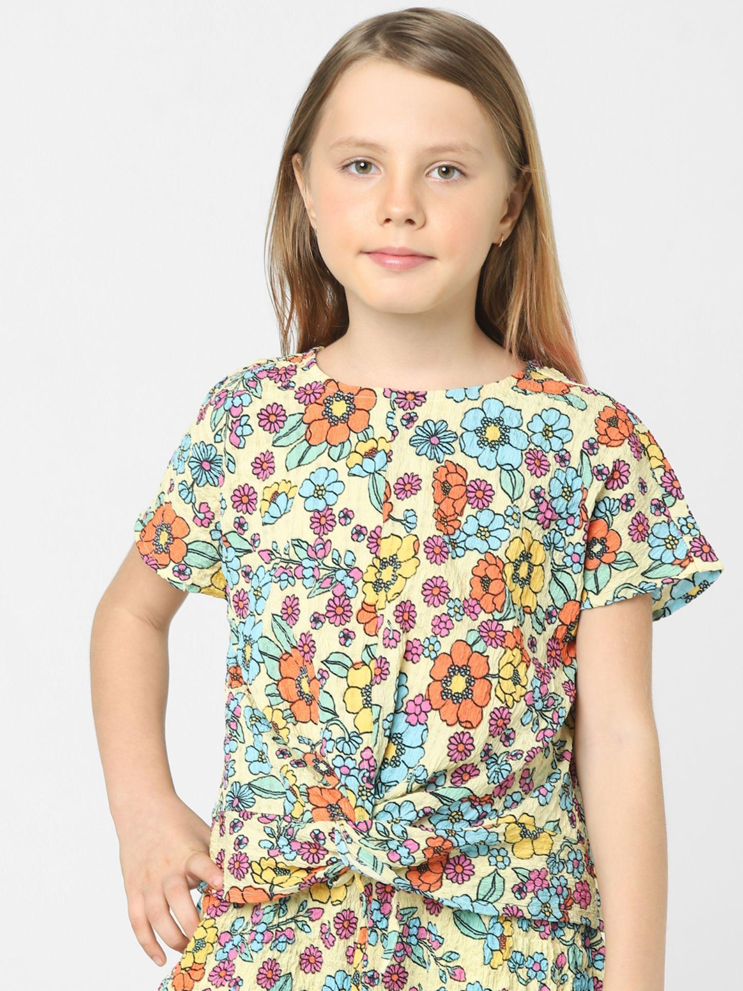 girls floral print yellow top