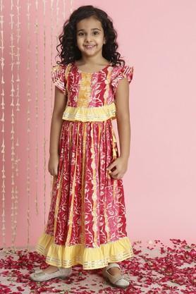 girls floral printed gotta patti ready to wear lehenga & blouse - pink