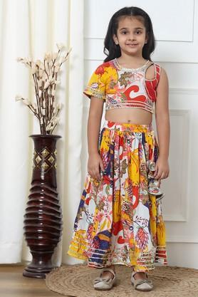 girls floral printed ready to wear lehenga choli - yellow