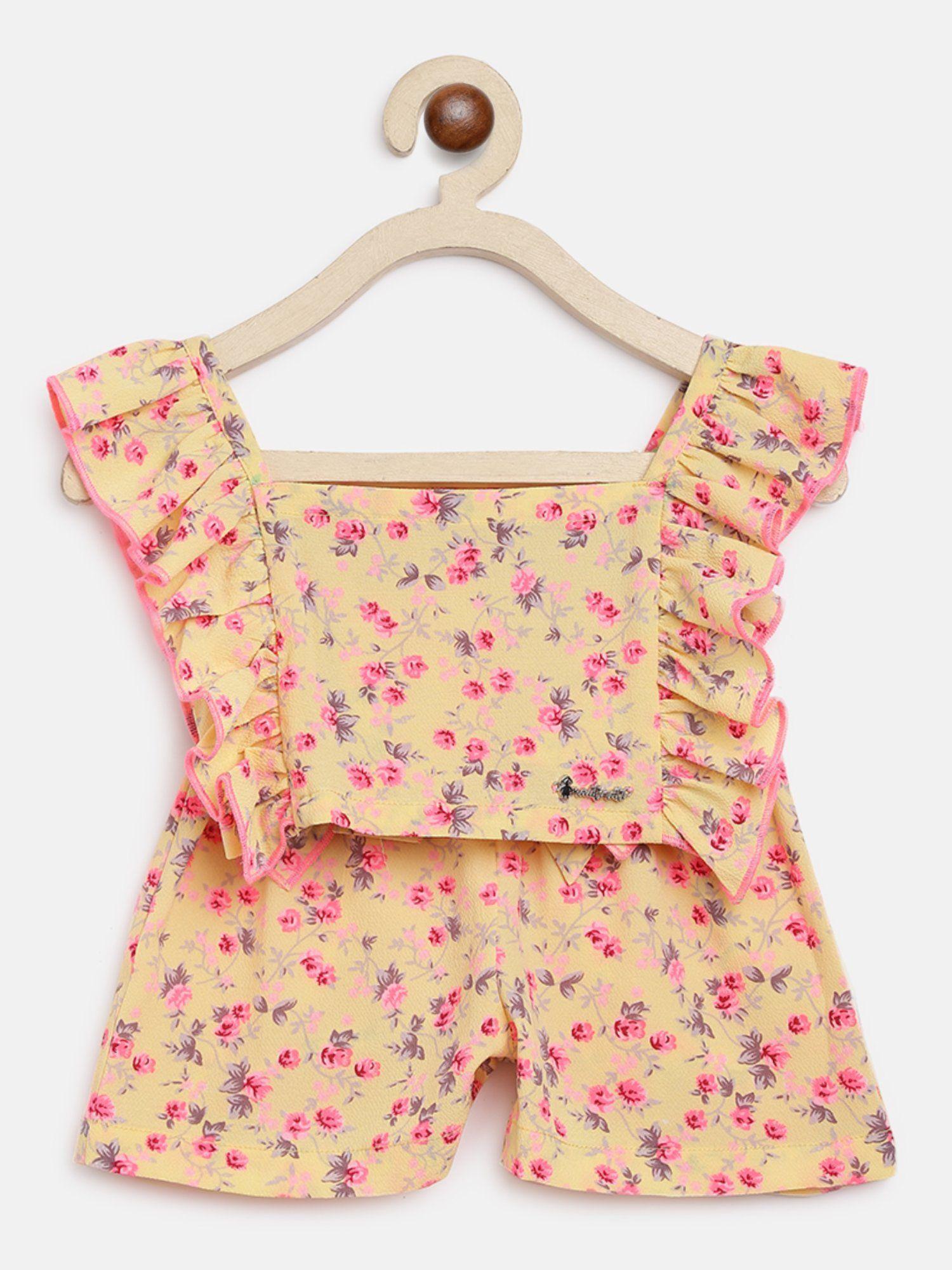girls floral printed top with shorts (set of 2)