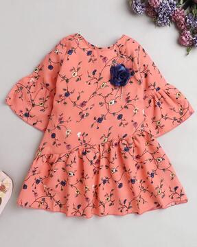 girls flower embellished fit and flare dress