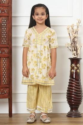 girls frock style cotton fabric kurti and palazzo - yellow