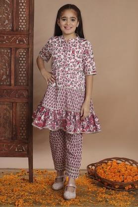 girls frock style cotton fabric kurti and pyjama - pink
