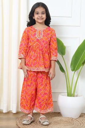 girls frock style cotton fabric kurti and sharara - orange