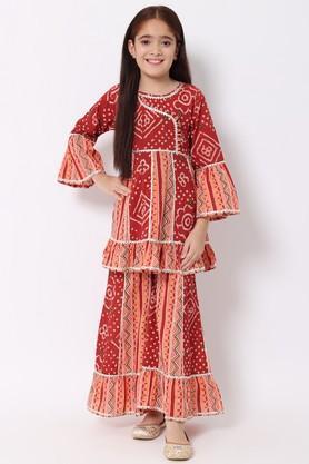 girls frock style cotton fabric kurti with sharara - maroon
