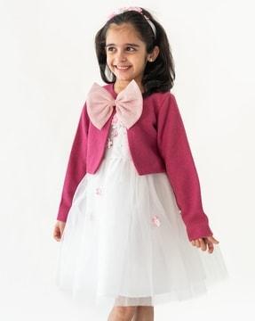 girls front-open shrug with bow accent