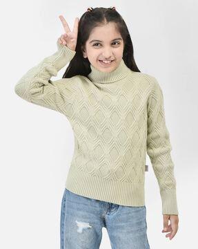 girls geometric-knit high-neck pullover