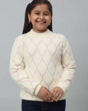 girls geometric pattern round-neck sweater