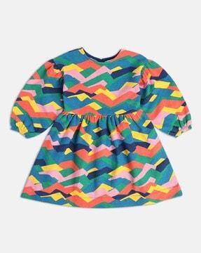 girls geometric print fit & flare dress