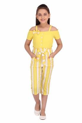 girls georgette & polyester striped yellow jumpsuit - yellow