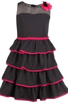 girls georgette embellished black dress - black