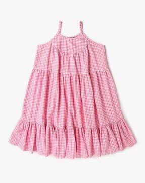 girls gingham checked tiered dress