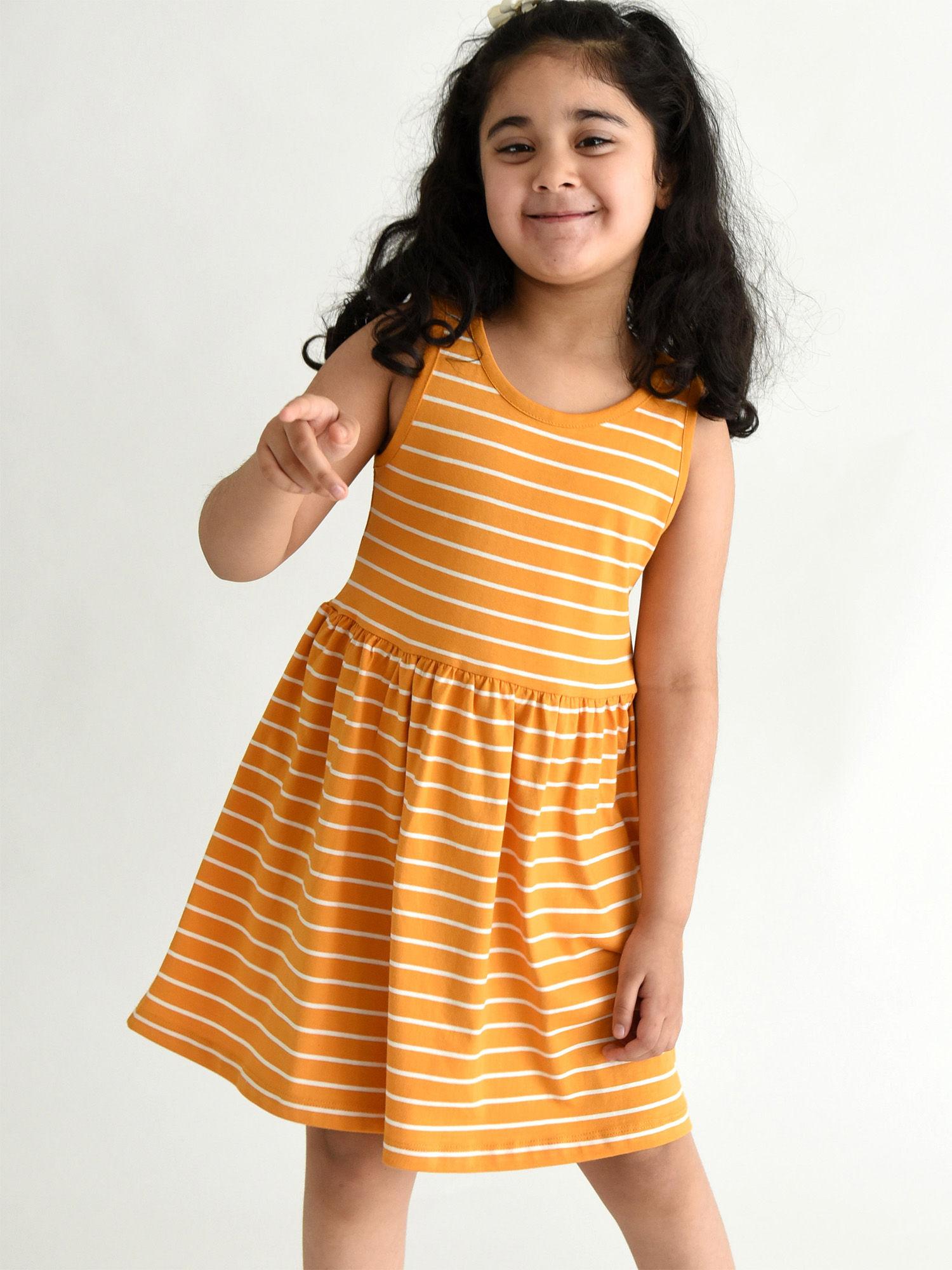 girls grace fit and flare dress breton stripes tuscan yellow