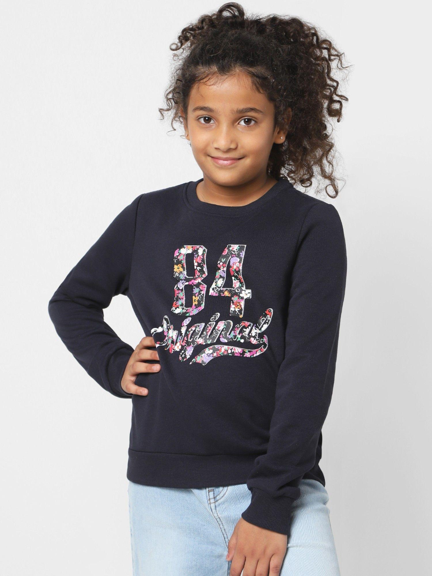 girls graphic navy sweatshirt