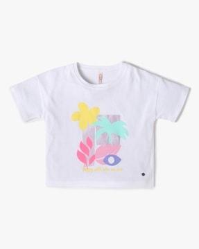 girls graphic print boxy fit round-neck t-shirt