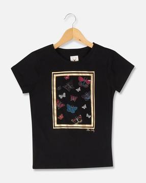 girls graphic print crew-neck t-shirt