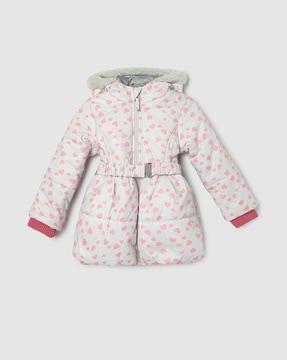 girls graphic print hooded jacket