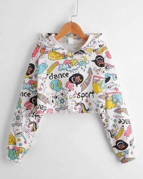 girls graphic print hooded top