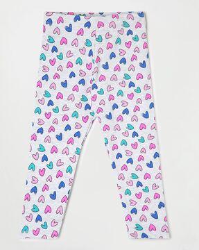 girls graphic print leggings with elasticated waist