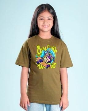 girls graphic print loose fit crew-neck t-shirt