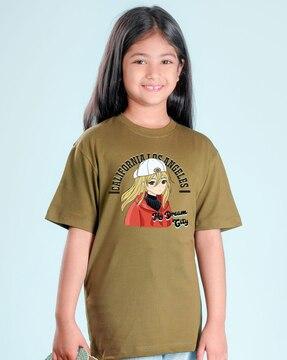 girls graphic print loose fit crew-neck t-shirt