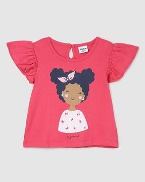 girls graphic print regular fit round-neck t-shirt