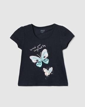 girls graphic print regular fit round-neck t-shirt