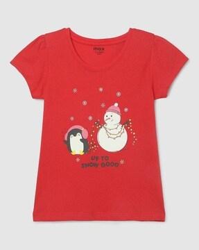 girls graphic print regular fit round-neck t-shirt