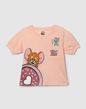 girls graphic print regular fit round-neck t-shirt