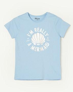 girls graphic print regular fit round-neck t-shirt